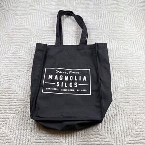 Magnolia Silos Tote Bag Black Waco Texas Souvenir Canvas Grocery Reusable Farm